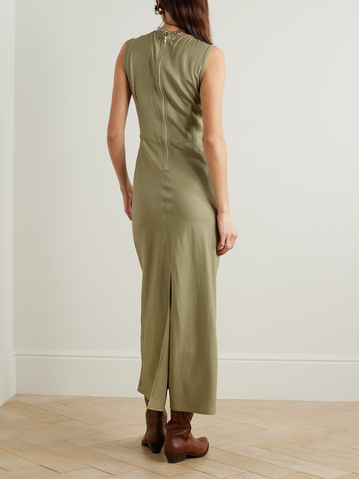 Shop Golden Goose Journey Embellished Twill Midi Dress In Green