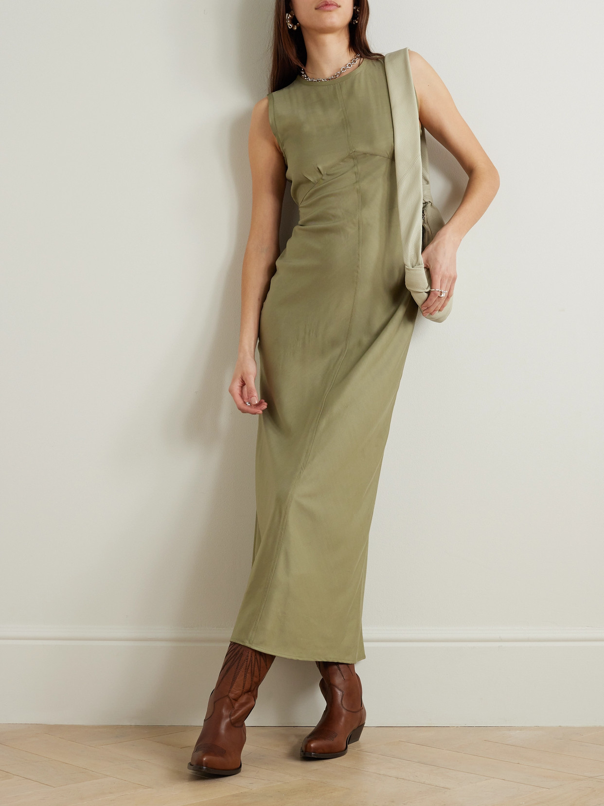 Shop Golden Goose Journey Embellished Twill Midi Dress In Green