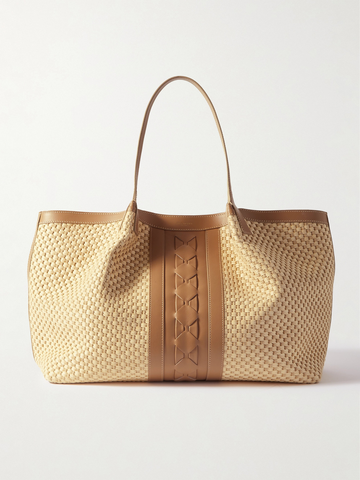 Serapian - Secret Raffia And Leather Tote - Neutrals