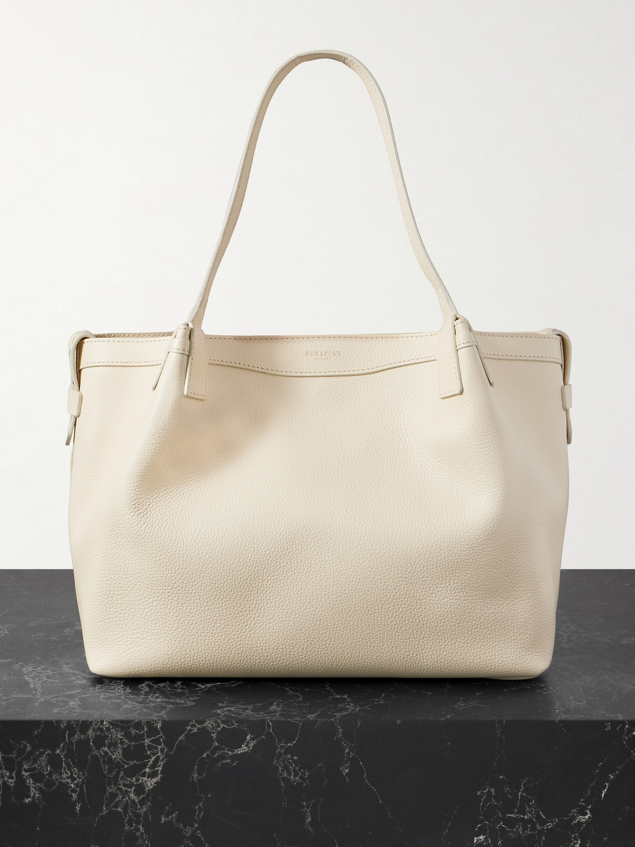 Serapian Small Secret Textured-leather Tote In Cream