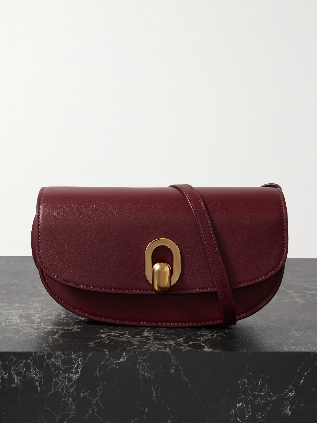 Shop Savette The Tondo Crescent Leather Shoulder Bag In Burgundy