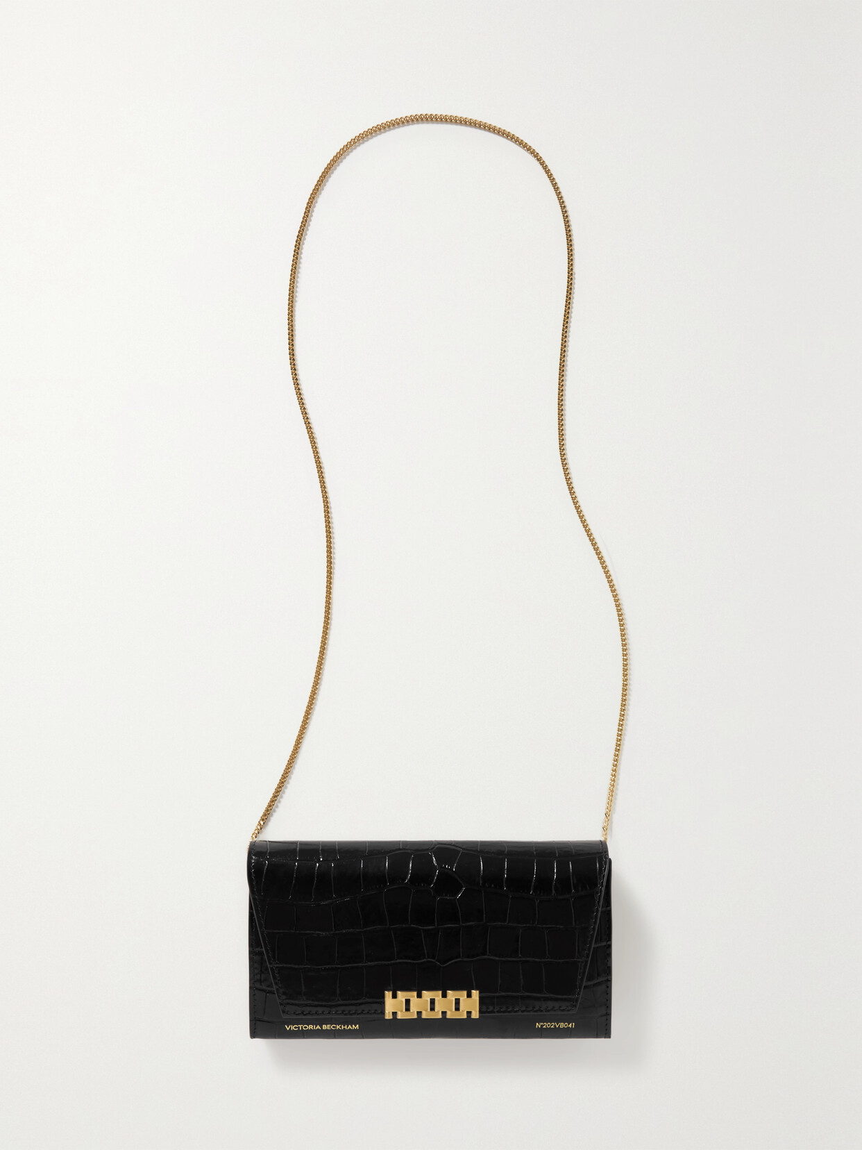 Victoria Beckham Embellished Croc-effect Leather Shoulder Bag In Black