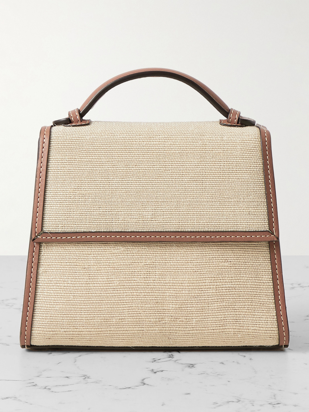 Hunting Season Small Leather-trimmed Raffia Tote In Neutrals