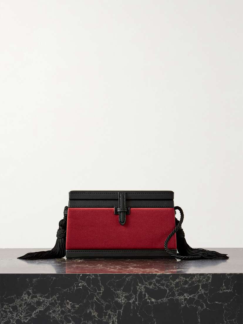 Hunting Season The Trunk Tasseled Leather-trimmed Satin Shoulder Bag