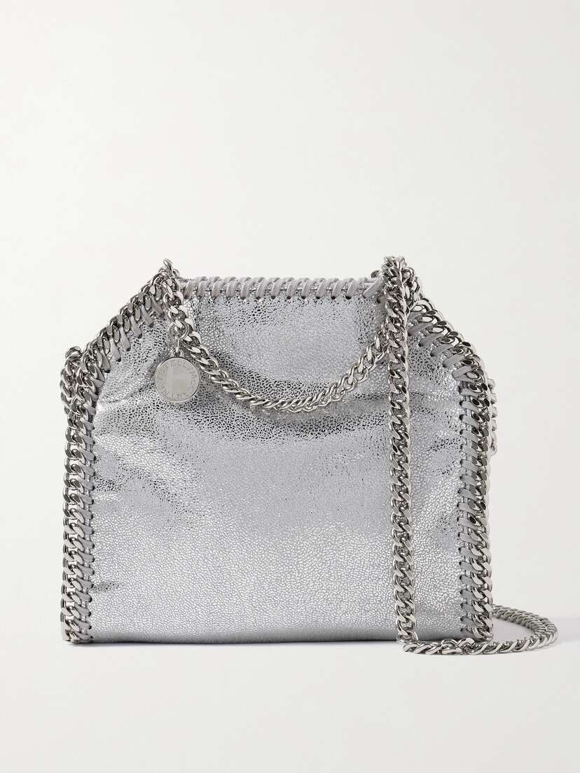 Stella McCartney + Net Sustain Falabella Mini Metallic Vegetarian Textured-leather Shoulder Bag