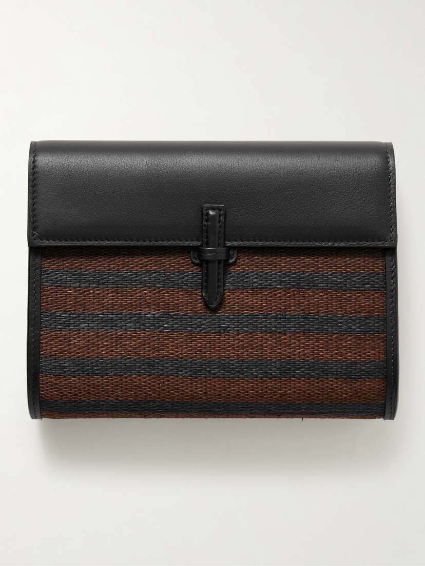 Hunting Season Leather-trimmed Striped Straw Clutch