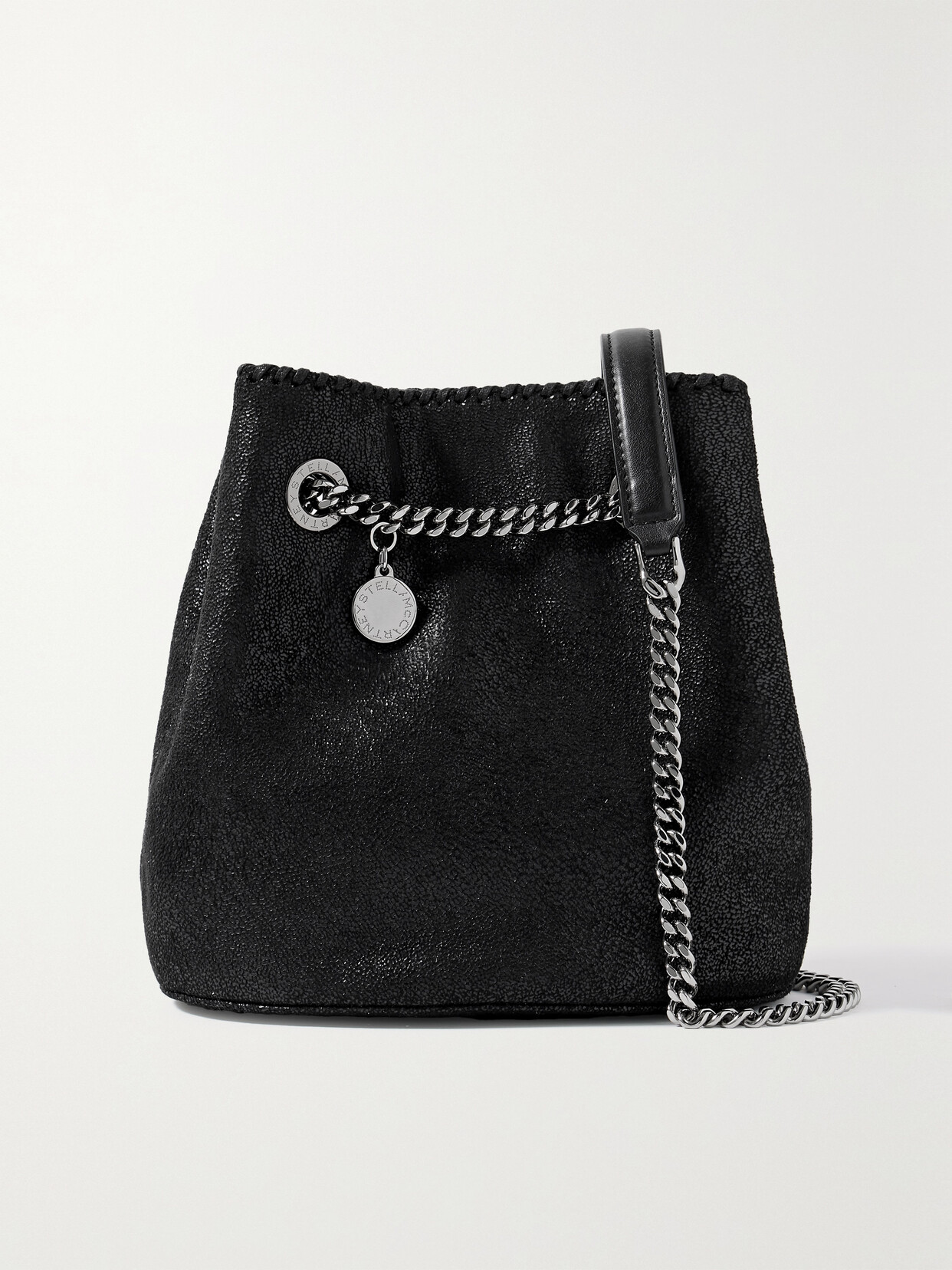 Stella Mccartney + Net Sustain Falabella Vegetarian Brushed-leather Bucket Bag In Black