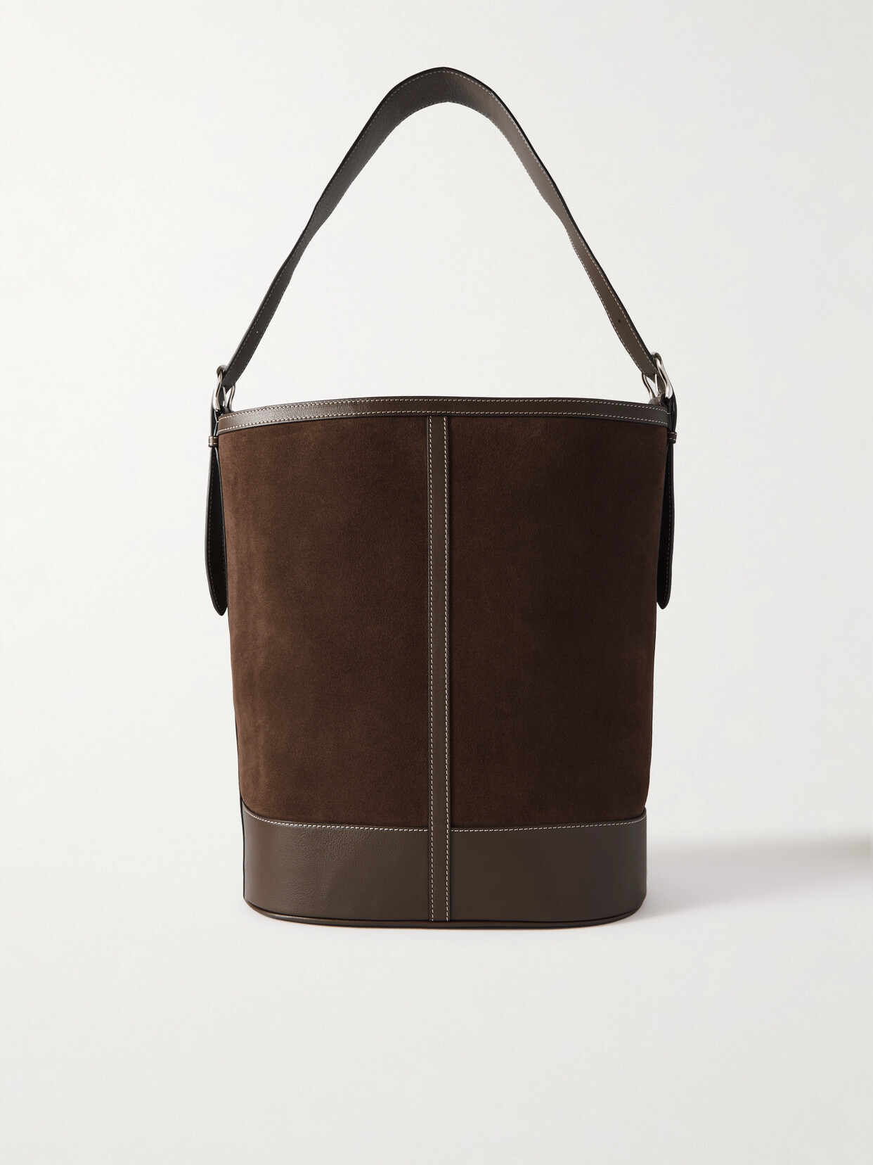 Hunting Season Leather-trimmed Suede Shoulder Bag In Brown