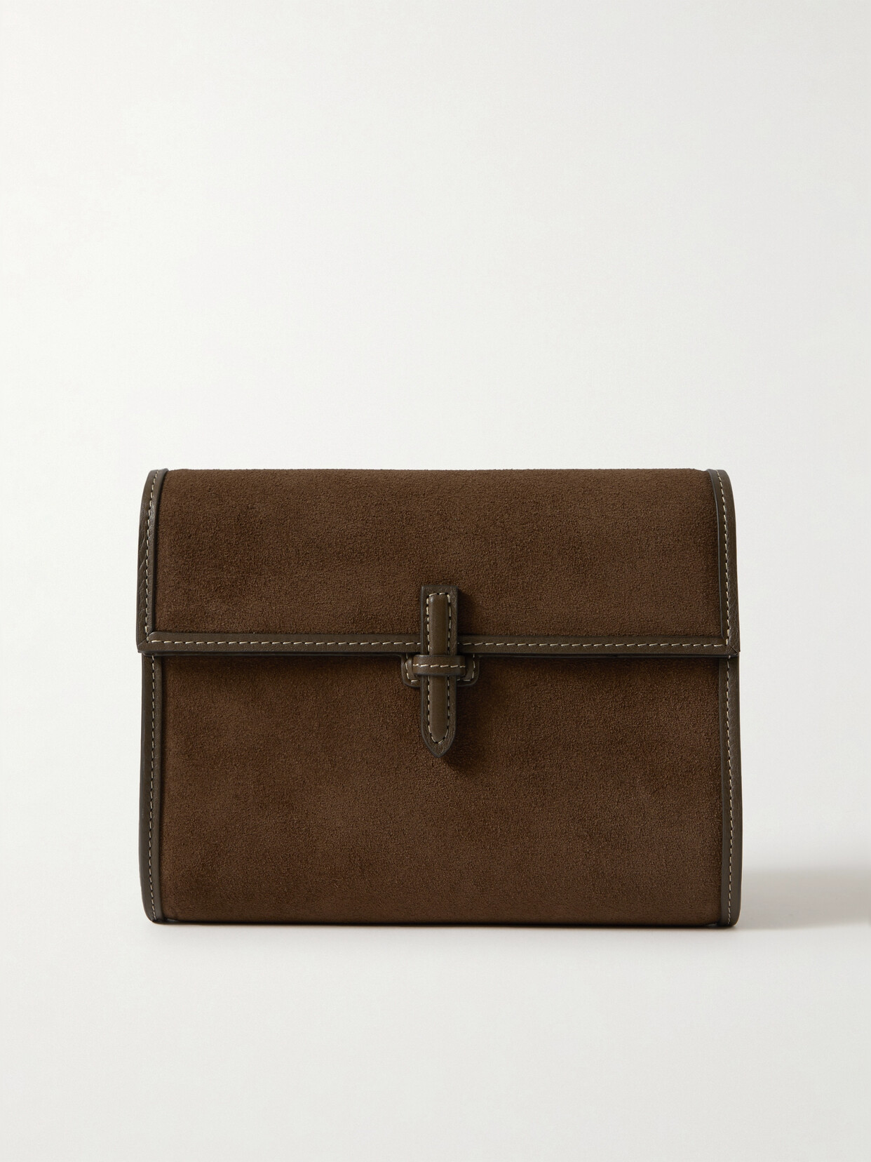 Hunting Season Leather-trimmed Suede Clutch In Brown