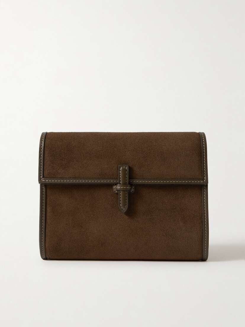 Hunting Season Leather-trimmed Suede Clutch