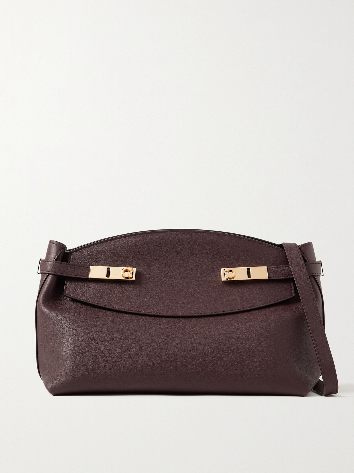 Ferragamo Large Hug Leather Pouch In Dark Barolo