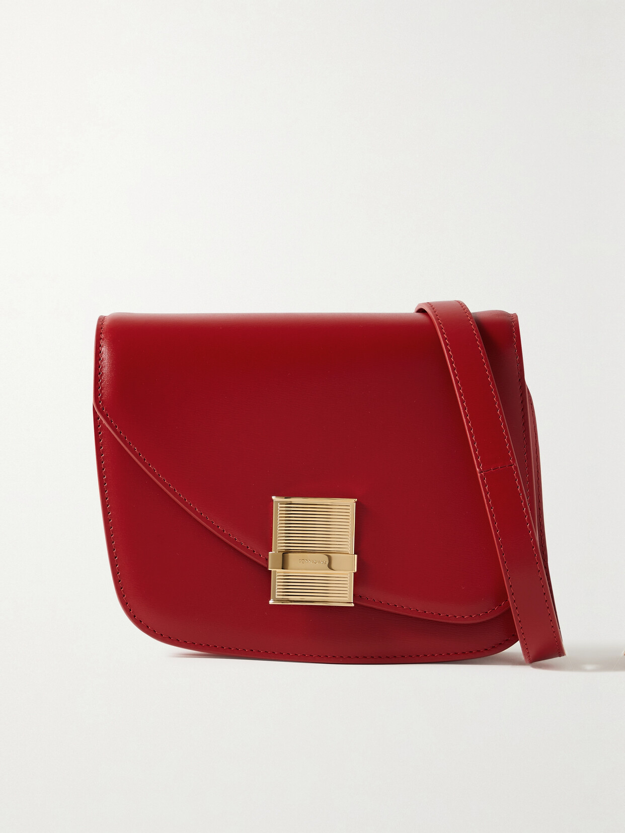 Ferragamo - Fiamma Embellished Leather Shoulder Bag - Red