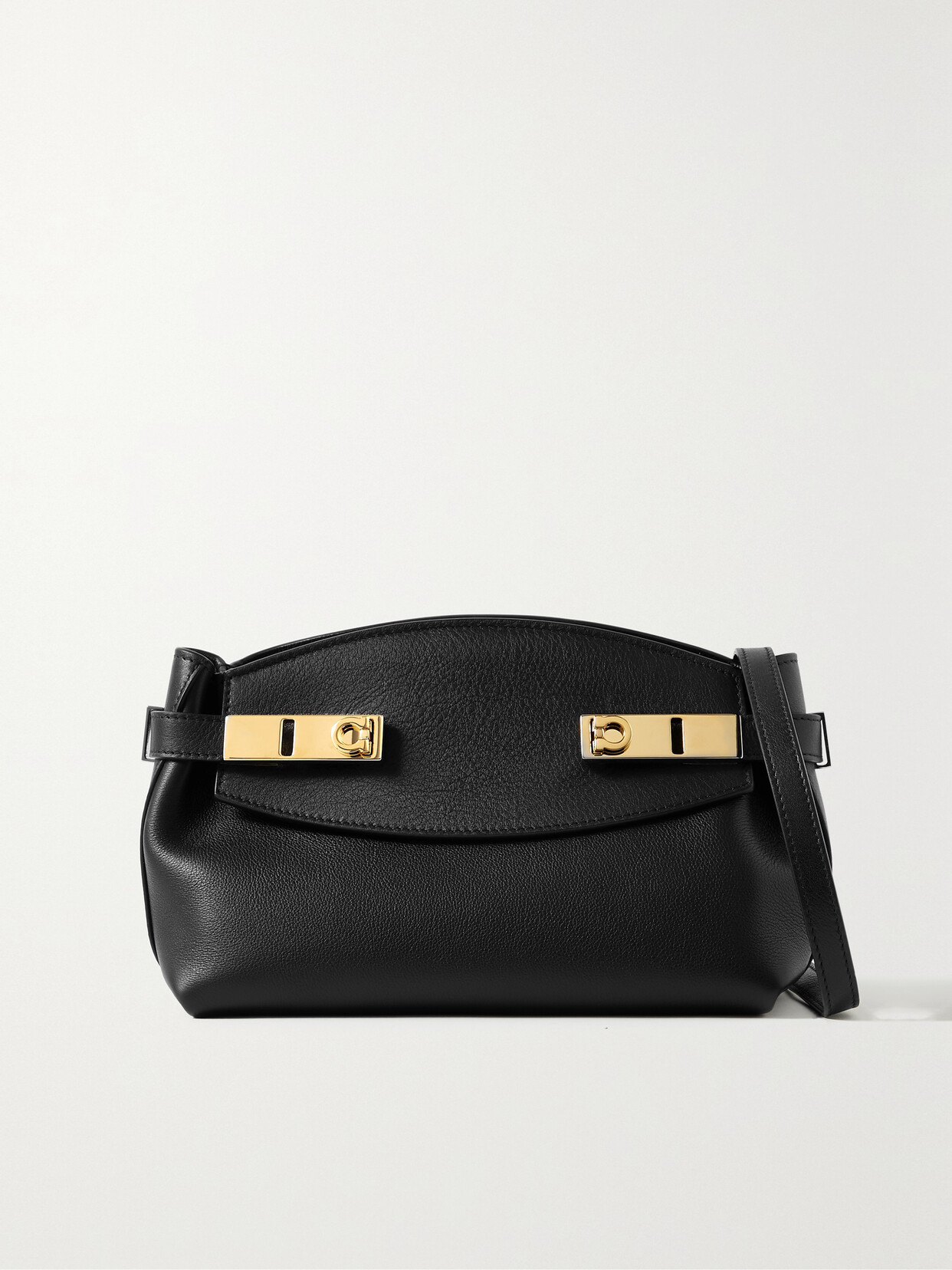 Ferragamo Hug Small Embellished Textured-leather Shoulder Bag In Black
