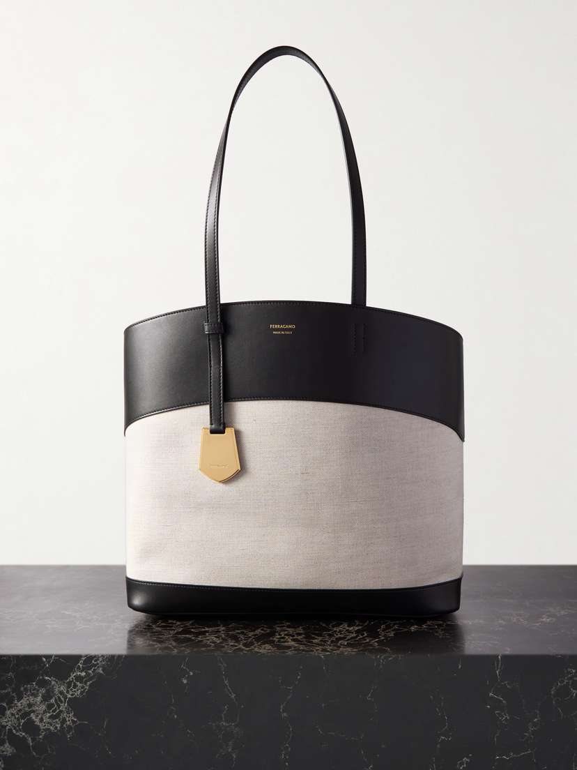 Ferragamo Charming Leather And Canvas Tote Bag