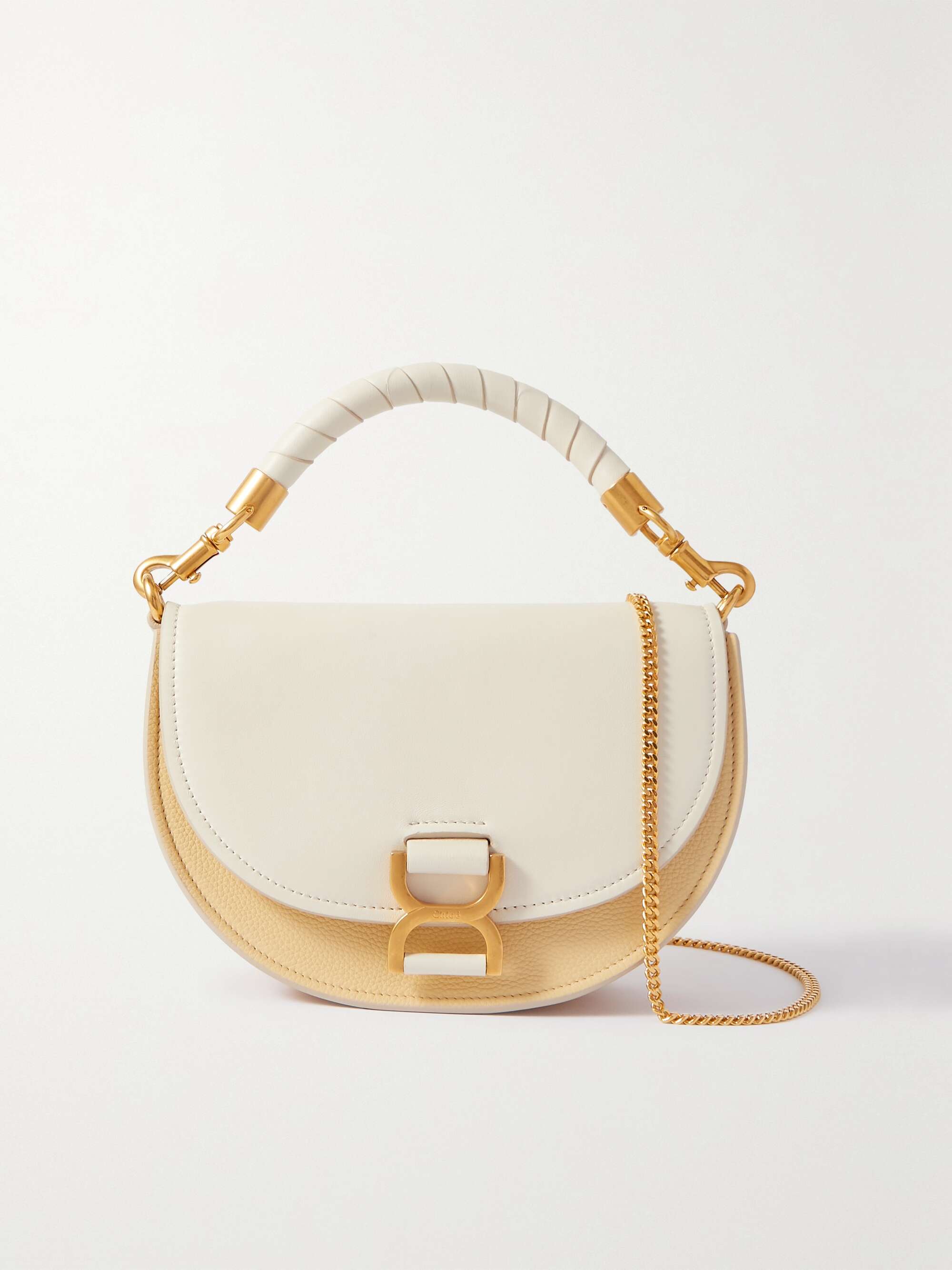 Marcie mini suede-trimmed leather shoulder bag