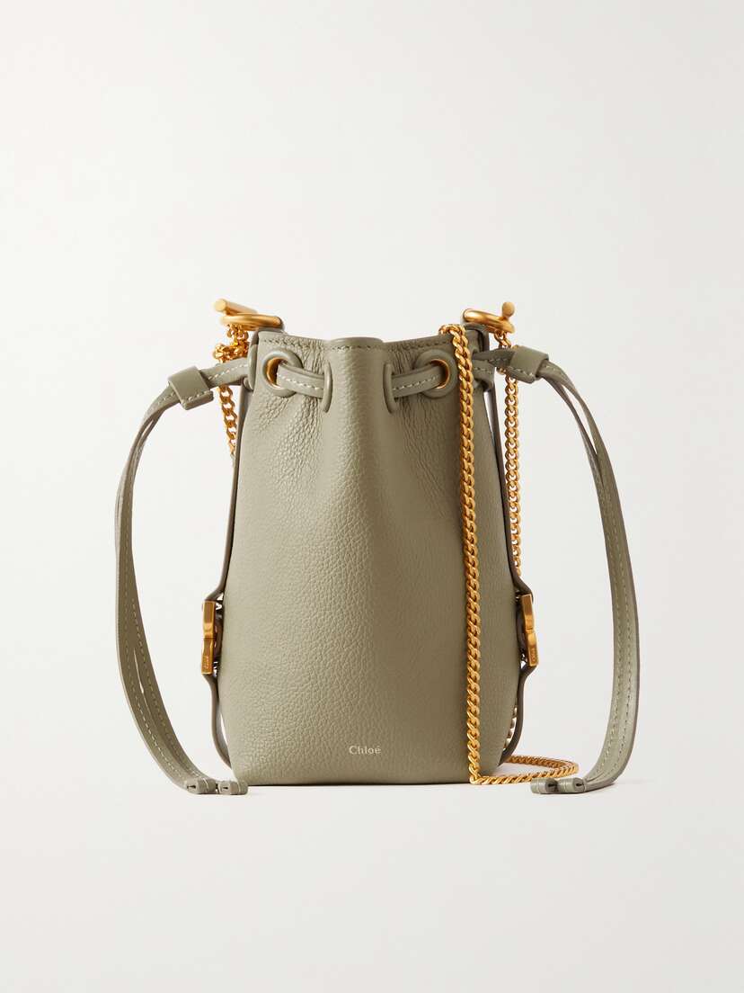 Chloé + Net Sustain Marcie Mini Embellished Textured-leather Bucket Bag