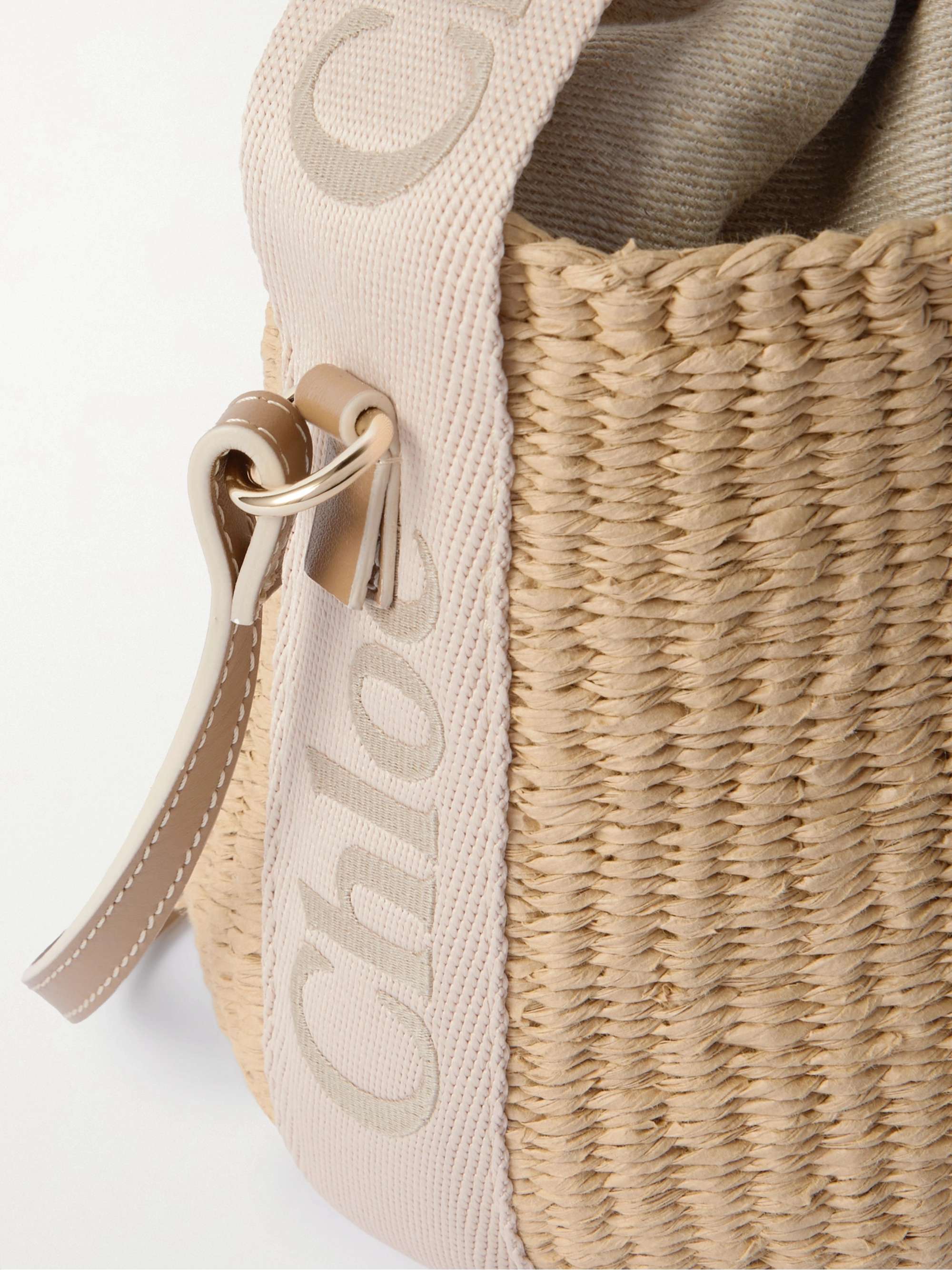 CHLOÉ Woody small leather-trimmed raffia basket bag | NET-A