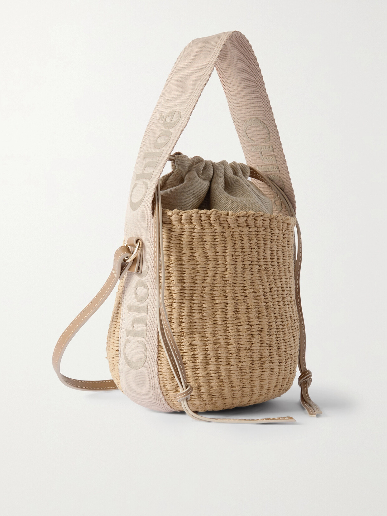 Chloé Woody Small Leather-trimmed Raffia Basket Bag In Neutrals