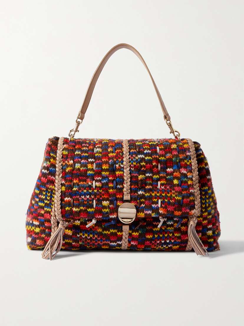 Chloé Penelope Braided Leather-trimmed Intarsia-knit Shoulder Bag -  - One size