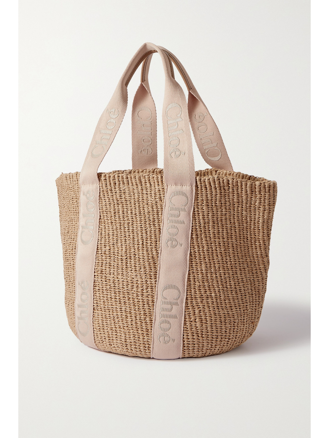 Shop Chloé Woody Large Leather-trimmed Raffia Tote In Neutrals