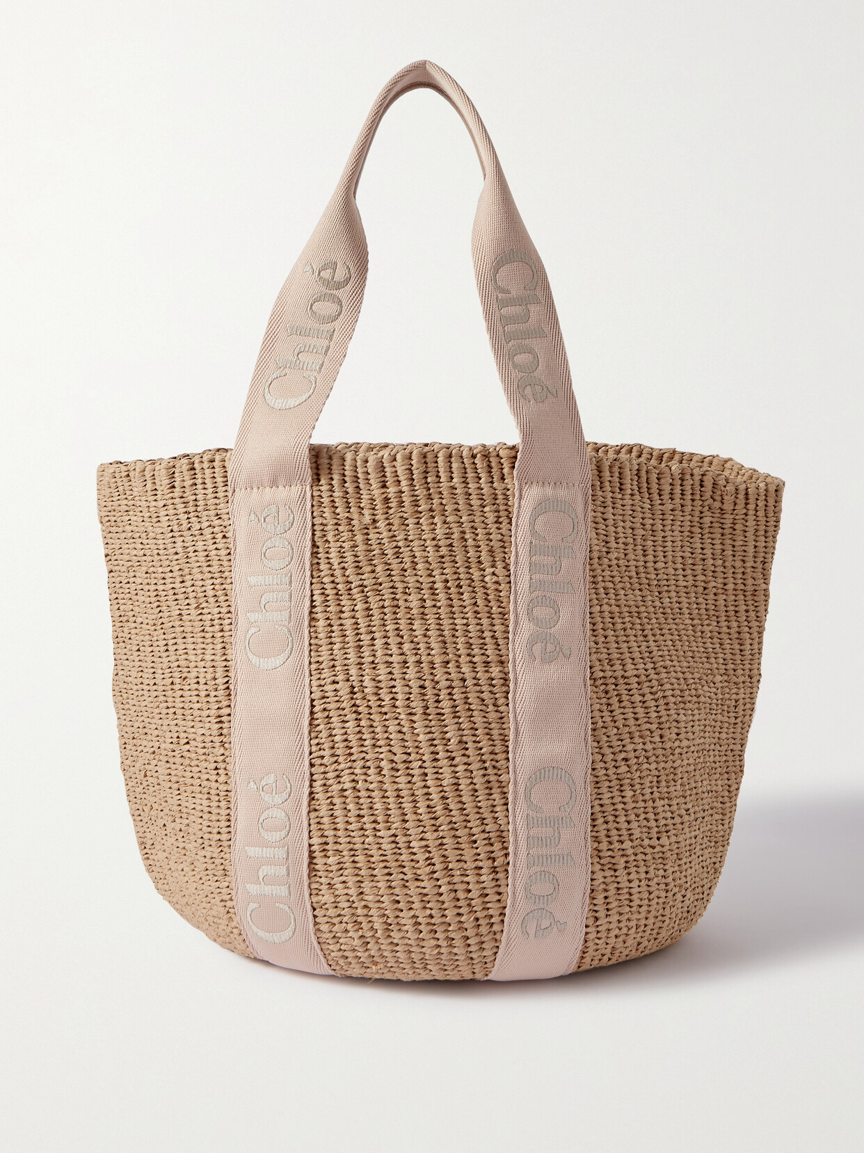 Chloé Woody Large Leather-trimmed Raffia Tote In Neutrals