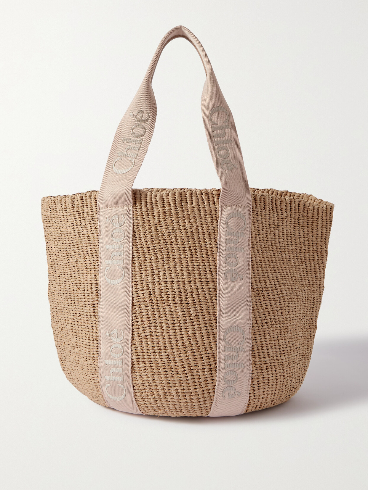 Shop Chloé Woody Large Leather-trimmed Raffia Tote In Neutrals