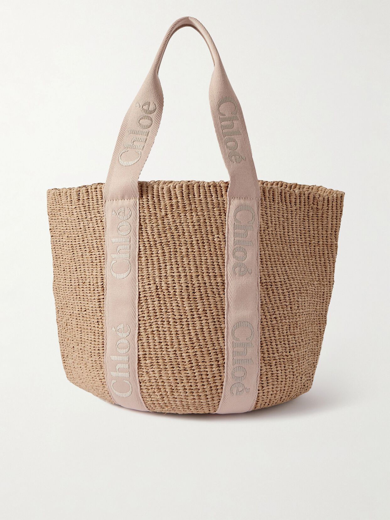 Woody large leather-trimmed raffia tote