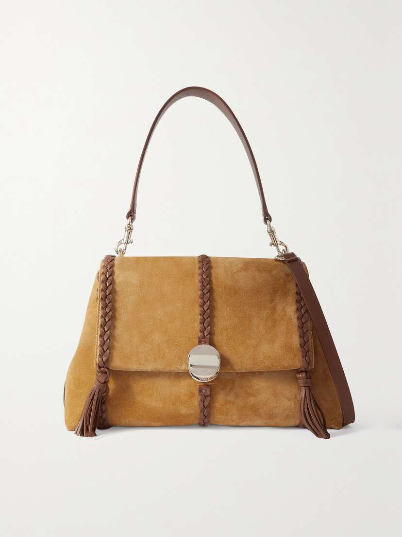 Chloé + Net Sustain Penelope Braided Leather-trimmed Suede Shoulder Bag