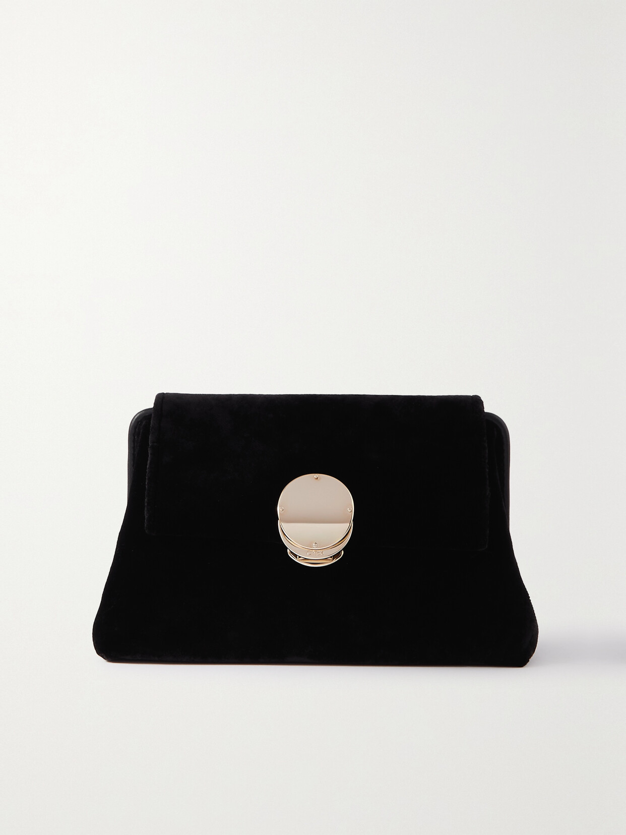 Chloé Penelope Leather-trimmed Velvet Clutch In Black