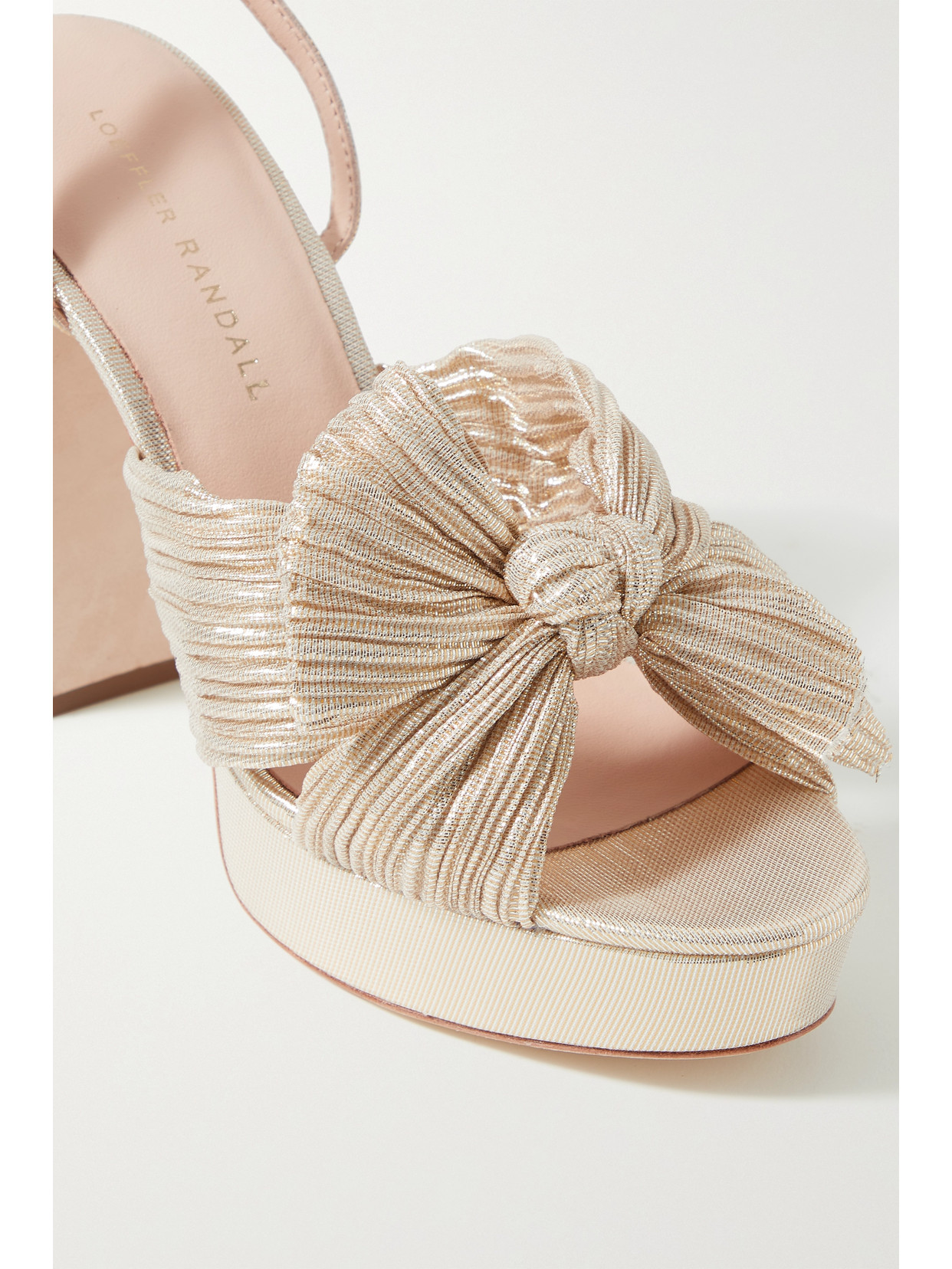 Natalia Bow-Embellished Plissé-Lamé Platform Sandals