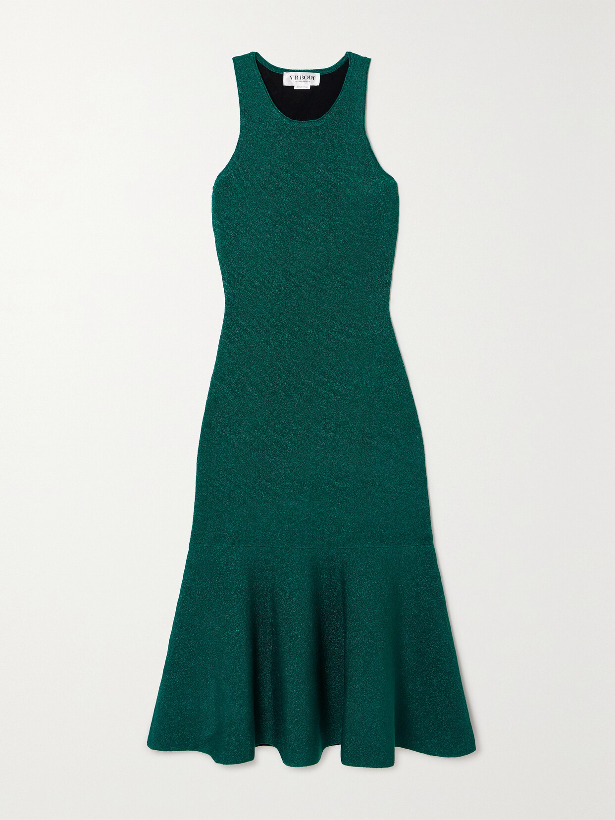 Victoria Beckham Fluted Lurex Midi Dress In Green