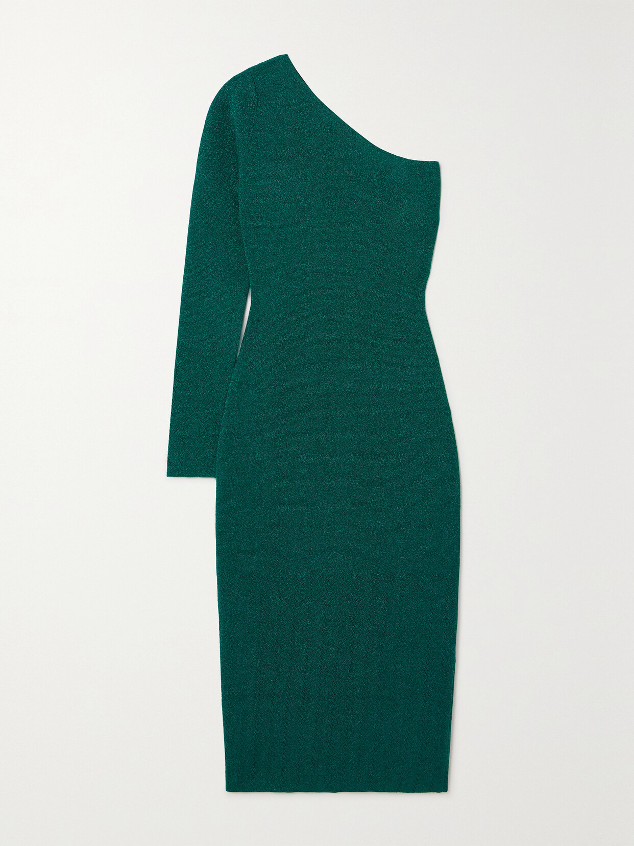 Victoria Beckham One-shoulder Metallic Stretch-knit Midi Dress In Green