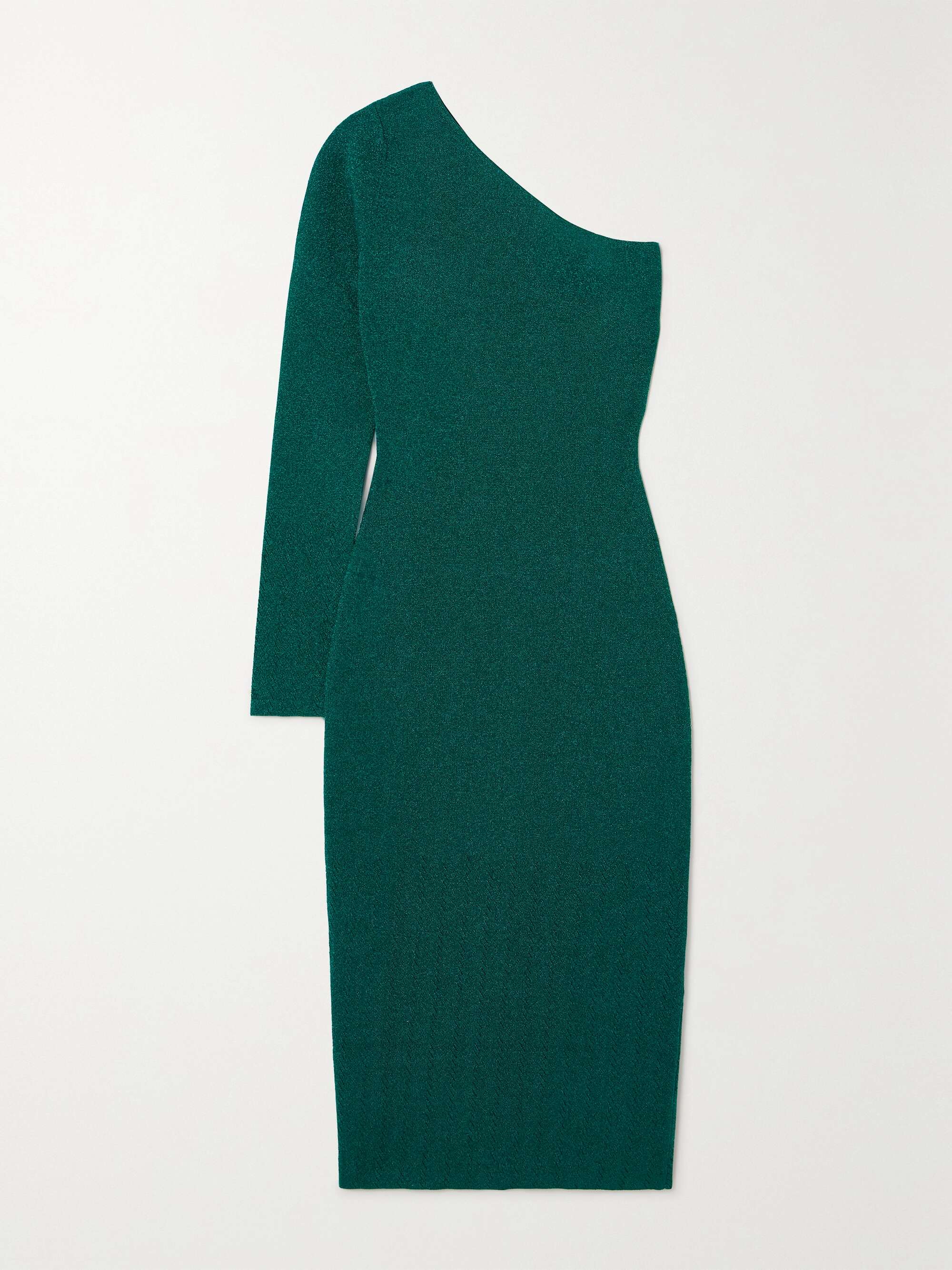 VICTORIA BECKHAM One-shoulder metallic stretch-knit midi