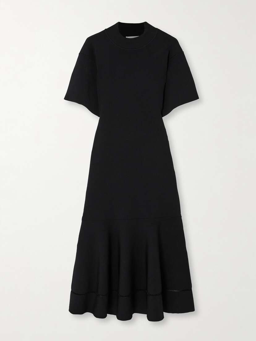 Victoria Beckham Pointelle-trimmed Stretch-knit Midi Dress - UK 4