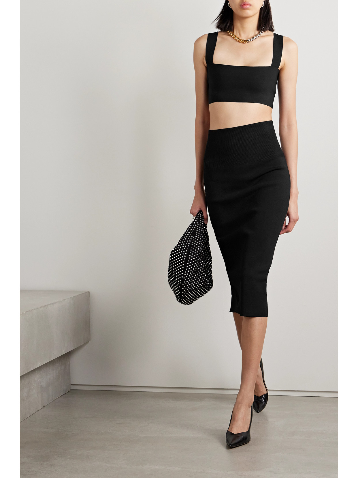 Shop Victoria Beckham Vb Body Cropped Stretch-knit Top In Black