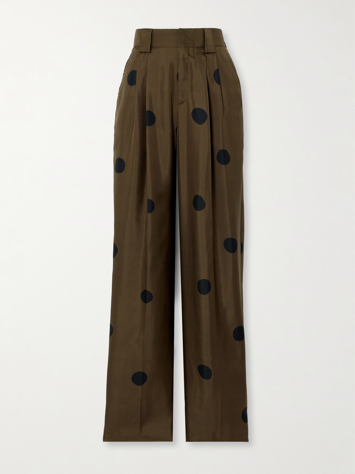Petar Petrov - Pleated Polka-dot Silk-twill Wide-leg Pants - Brown