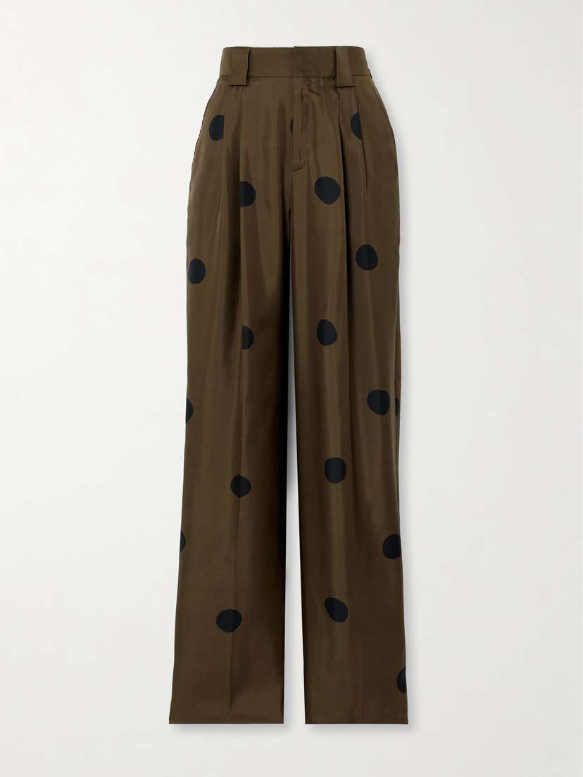 Petar Petrov Pleated Polka-dot Silk-twill Wide-leg Pants