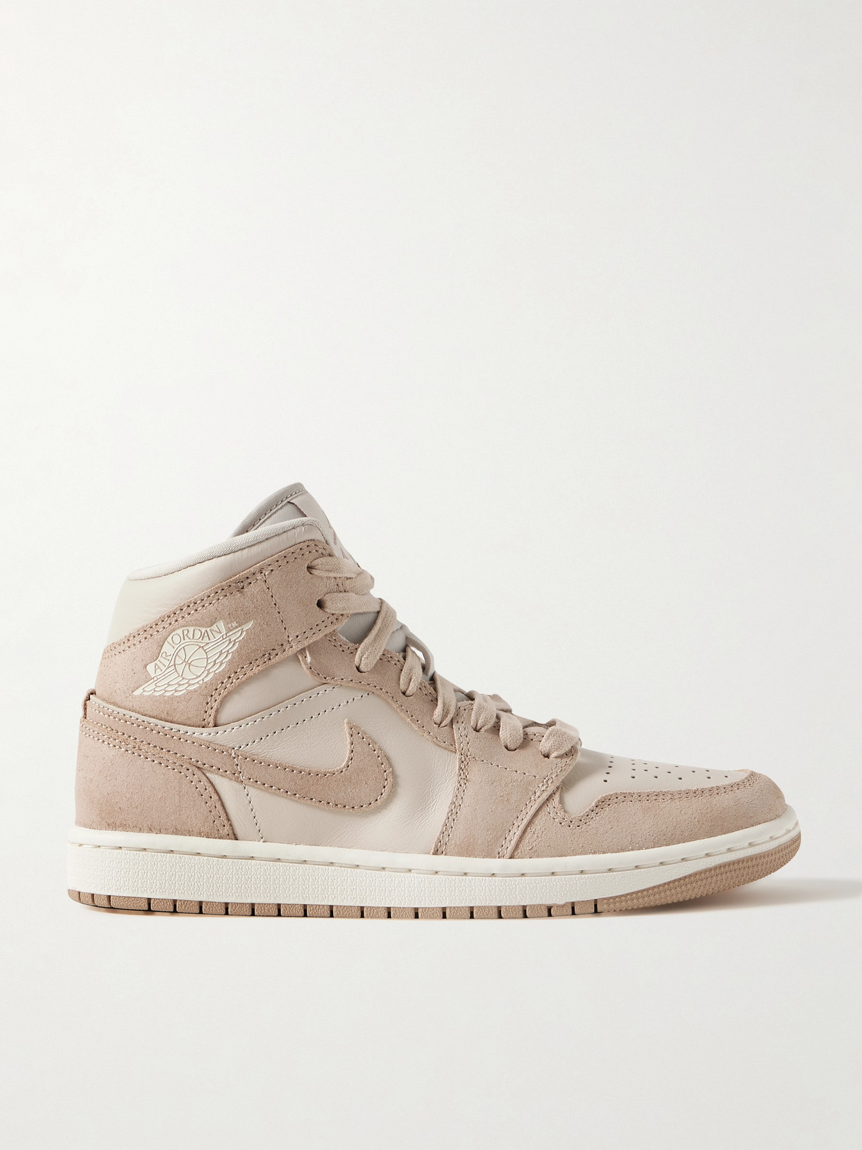 Nike Air Jordan 1 Mid Se Washed-suede And Leather Sneakers - Neutrals