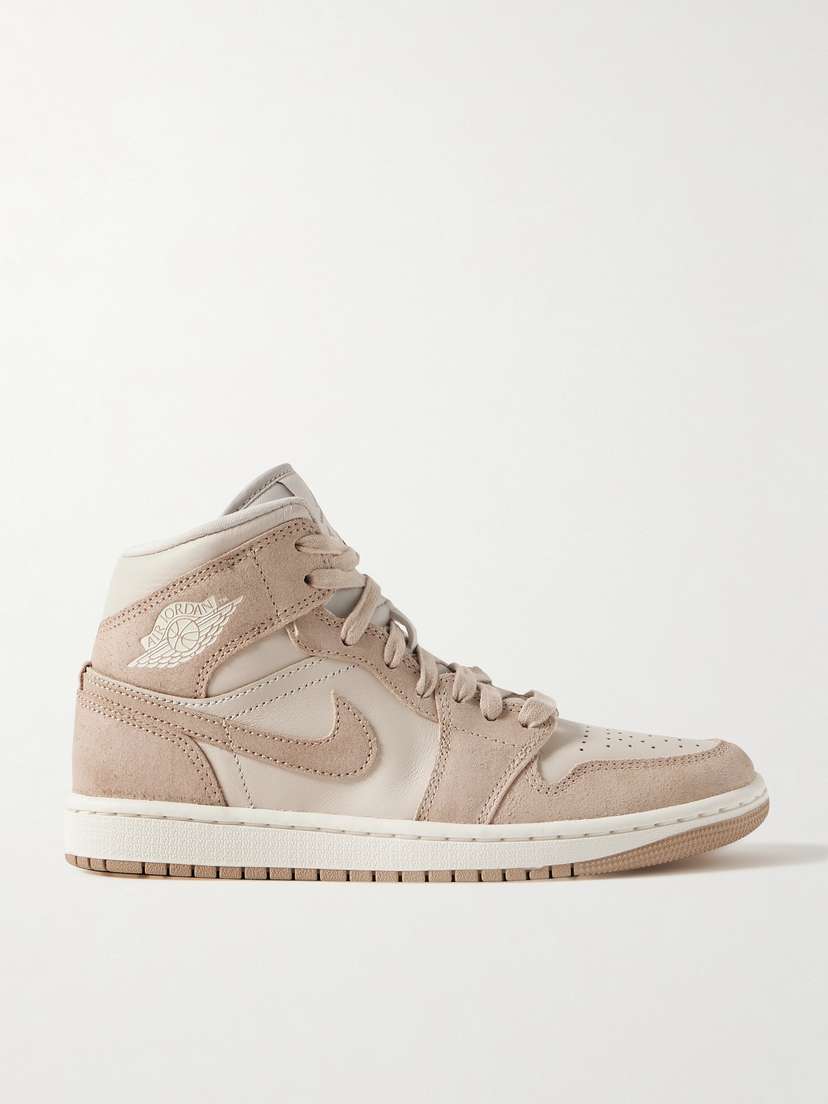 Nike Air Jordan 1 Mid Se Washed-suede And Leather Sneakers
