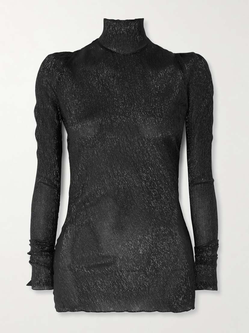 Petar Petrov Treasure Metallic Silk-blend Turtleneck Top