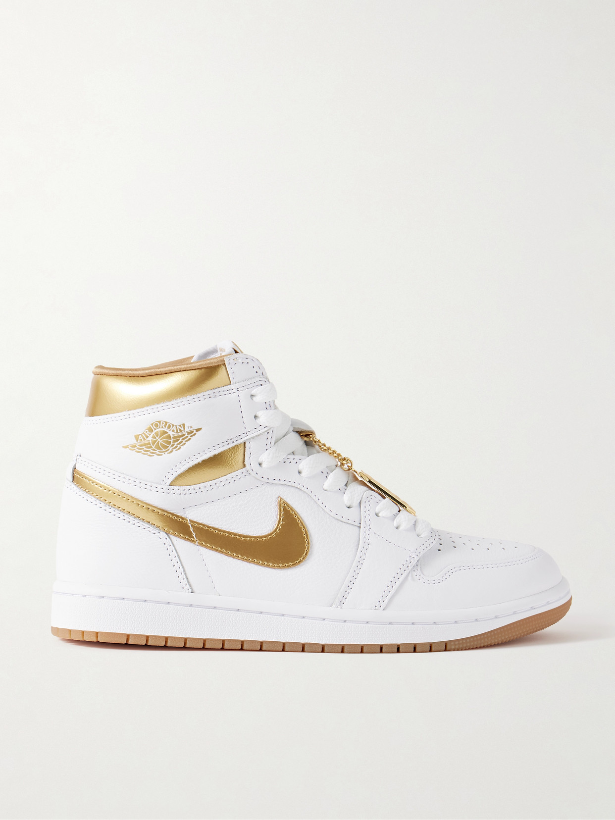 Nike Air Jordan 1 Retro Embellished Metallic Leather High-top Sneakers In White/metallic Gold