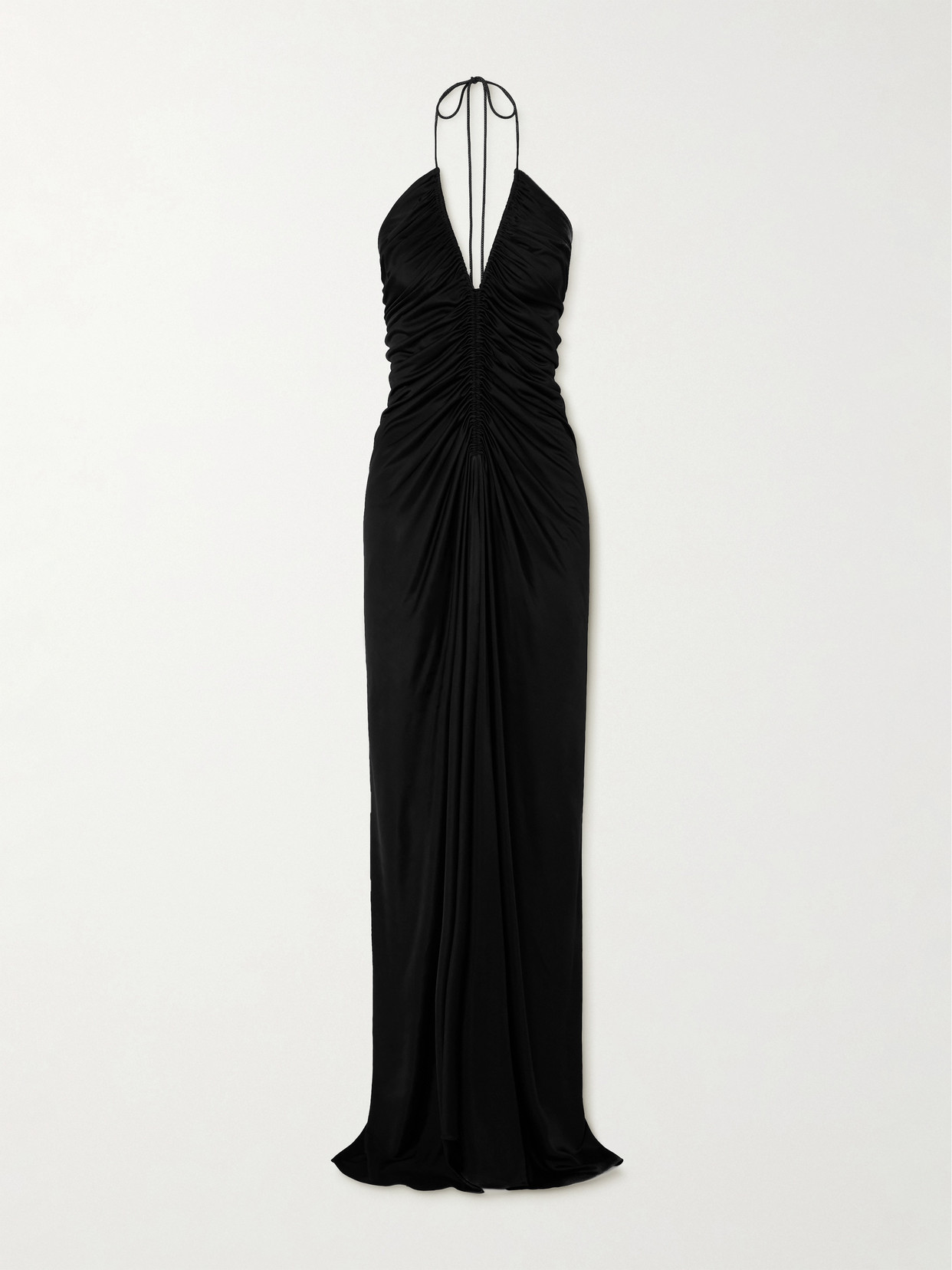 Petar Petrov Moon Rising Ruched Satin-jersey Halterneck Maxi Dress In Black