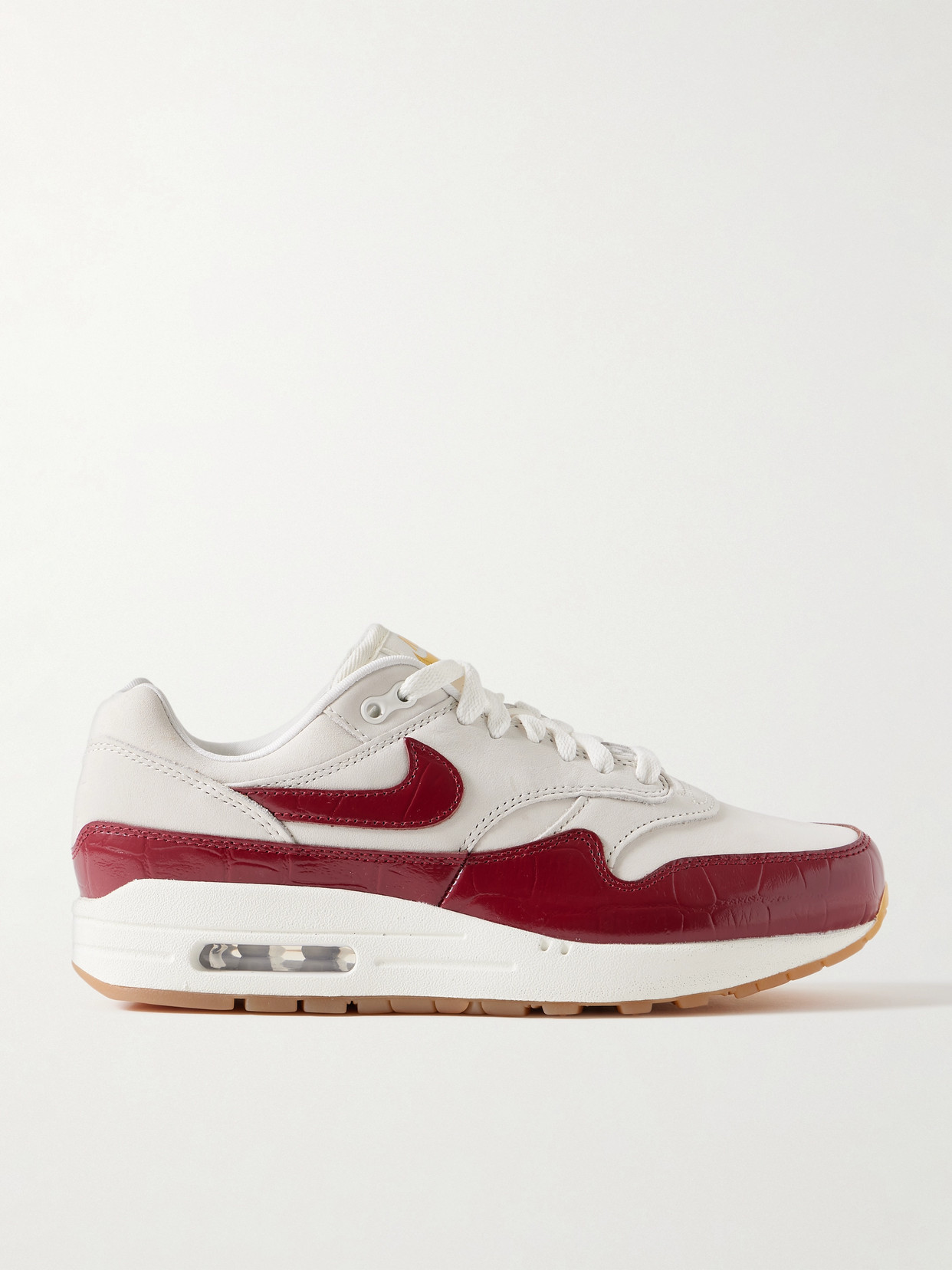 Nike Air Max 1 '87 Lx Nbhd Croc-effect Leather-trimmed Suede Sneakers In Off-white