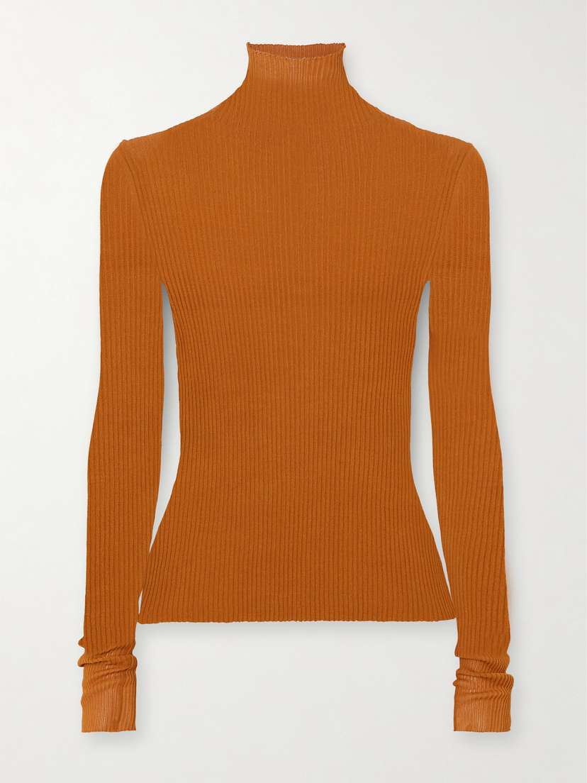 Petar Petrov Ribbed Silk Turtleneck Top - x large