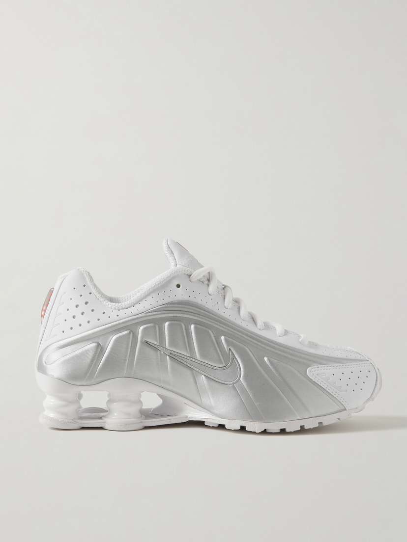 Nike Shox R4 Metallic Leather And Mesh Sneakers