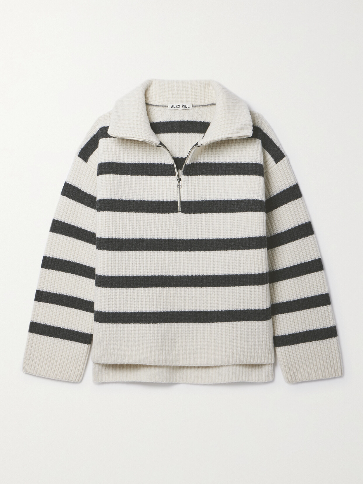 Shop Alex Mill Felix Striped Merino Wool Half-zip Sweater In Ivory