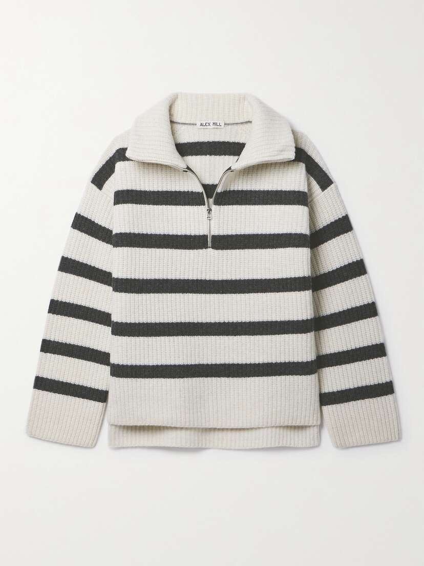 Alex Mill Felix Striped Merino Wool Half-zip Sweater - x large