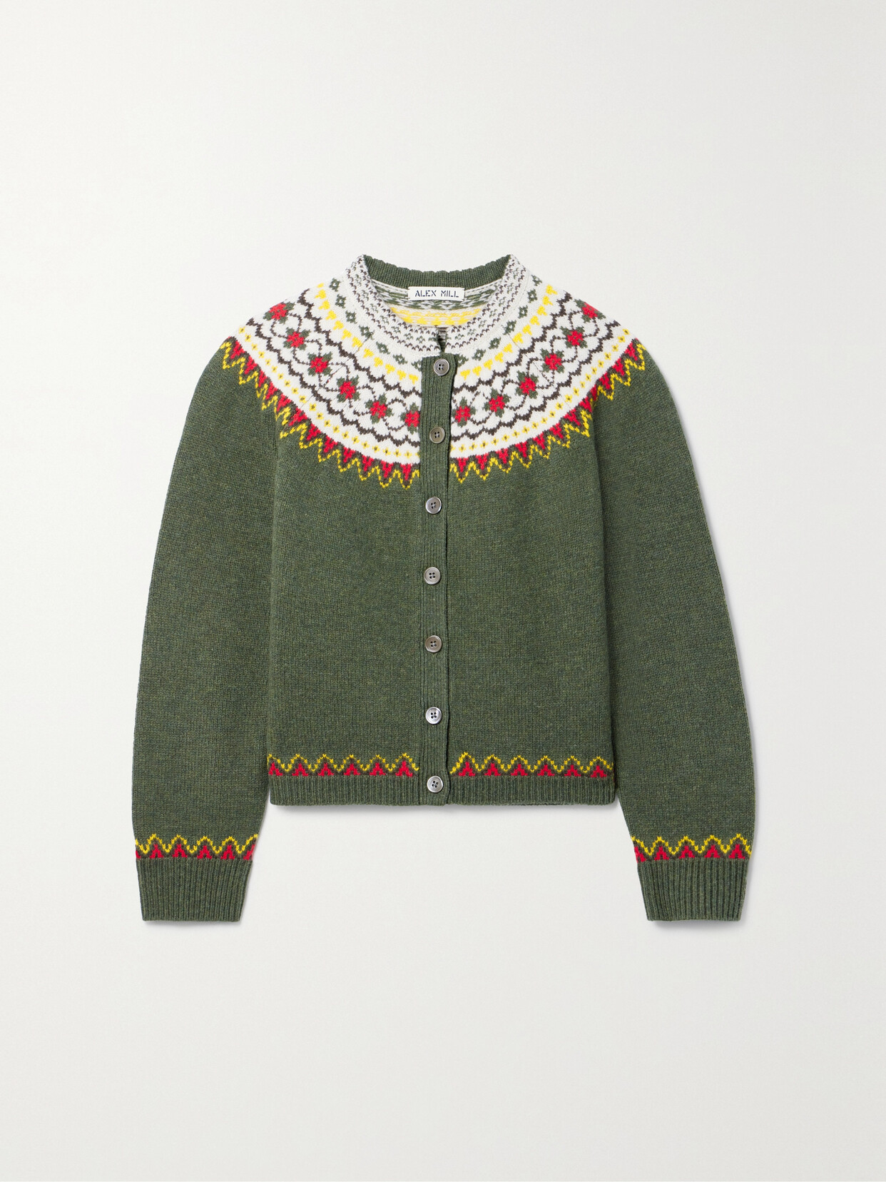 Shop Alex Mill Hilde Fair Isle Merino Wool Cardigan In Green