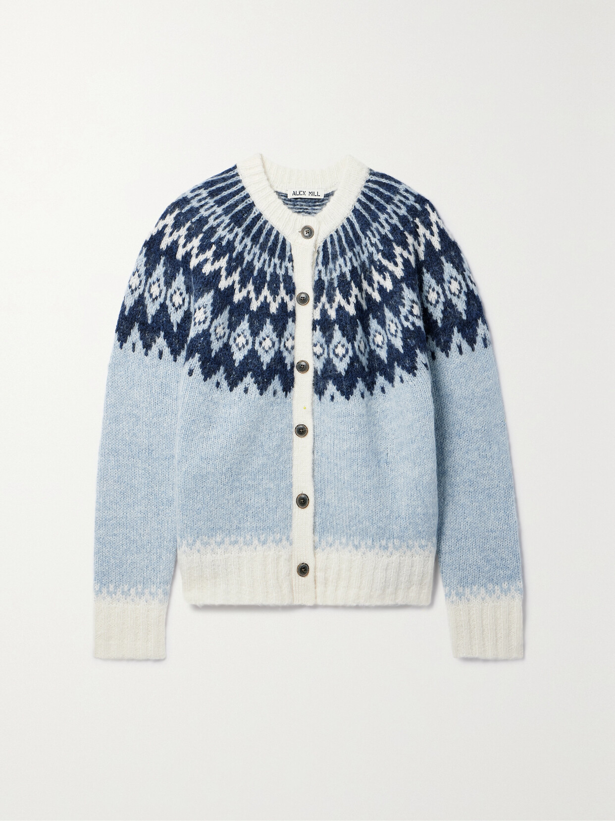 Shop Alex Mill Ashwood Fair Isle Recycled Intarsia-knit Cardigan In Blue