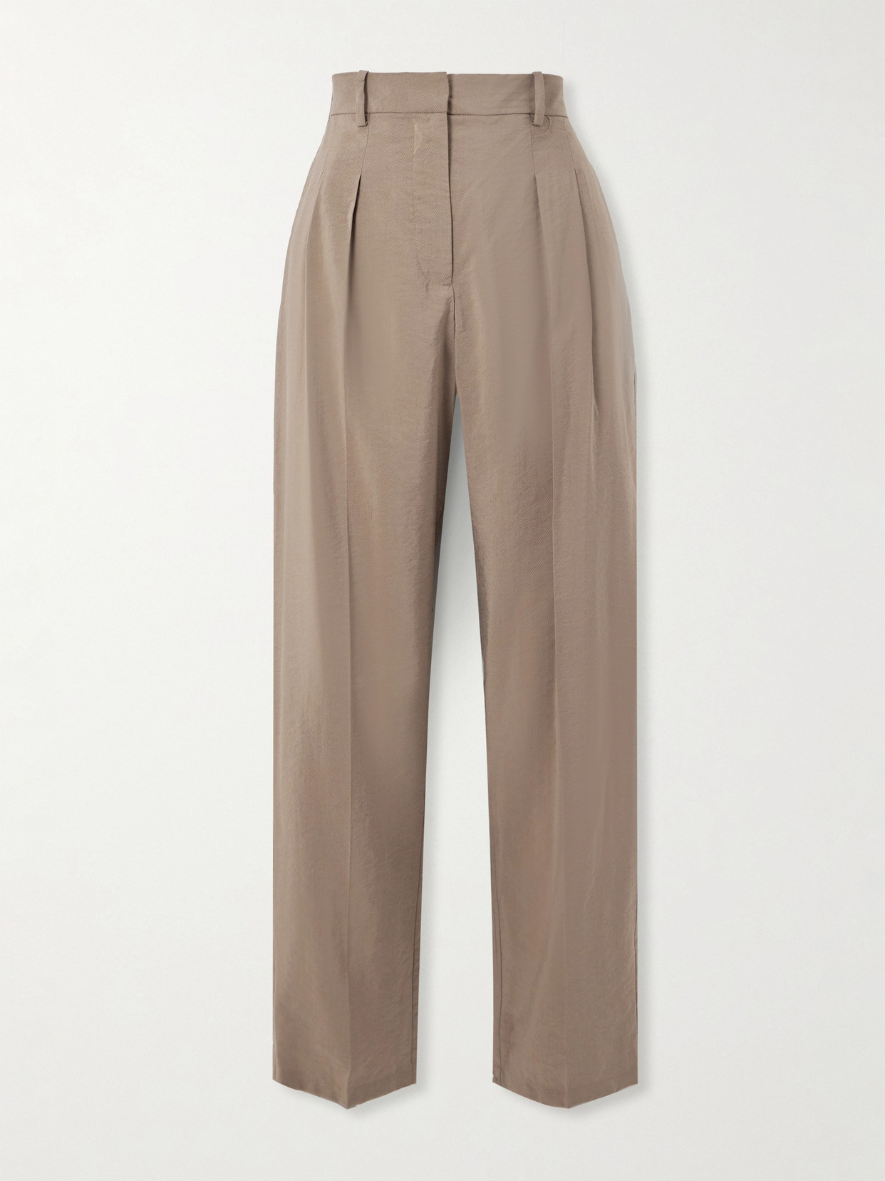 Joseph Tarn Pleated Silk-blend Drill Wide-leg Pants In Brown